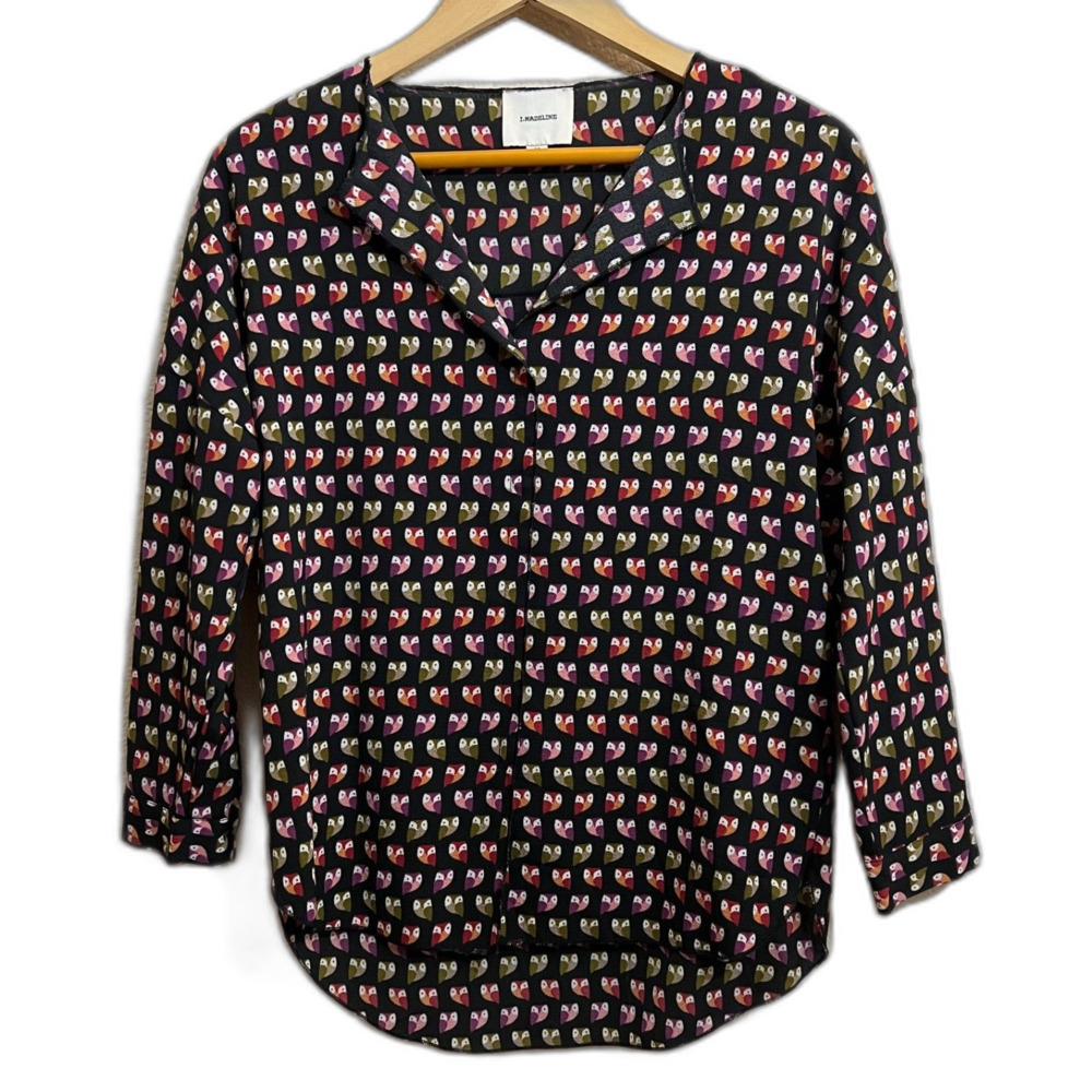 I. Madeline Size M Black Colorful Owl Novelty Print High Low Tunic Top